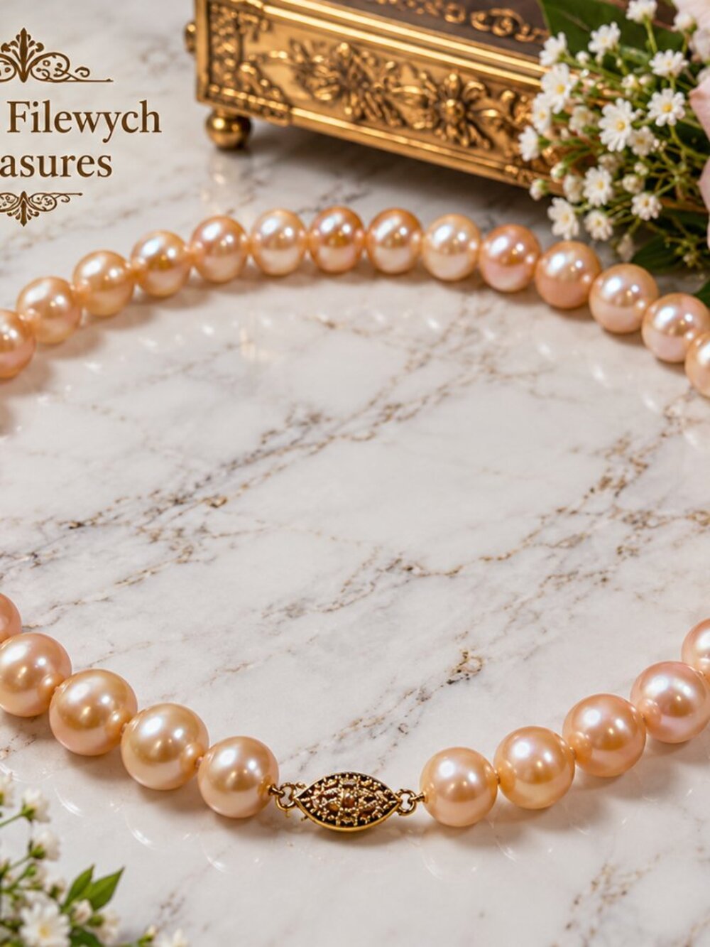 Pearl-51-- AAAA Akoya Pink Pearl Necklace 10–11mm 18in Round 59g